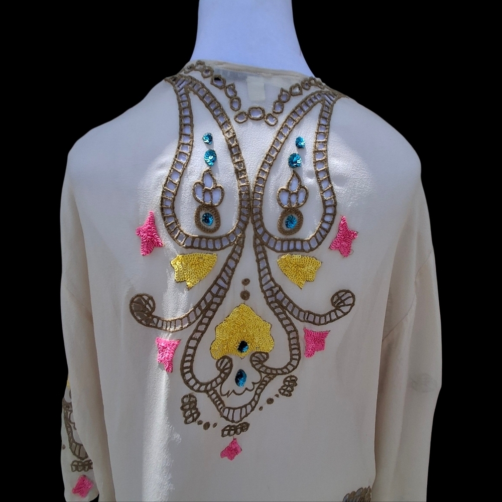 Tracy Reese Silk Embellished Open-front Sleeve Kimono Blouse Women Size X-Small - Picture 10 of 16